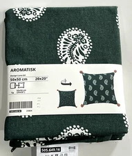Ikea AROMATISK Pillow Cushion Cover  20"x20" Green Paisley Leaf, Cotton New