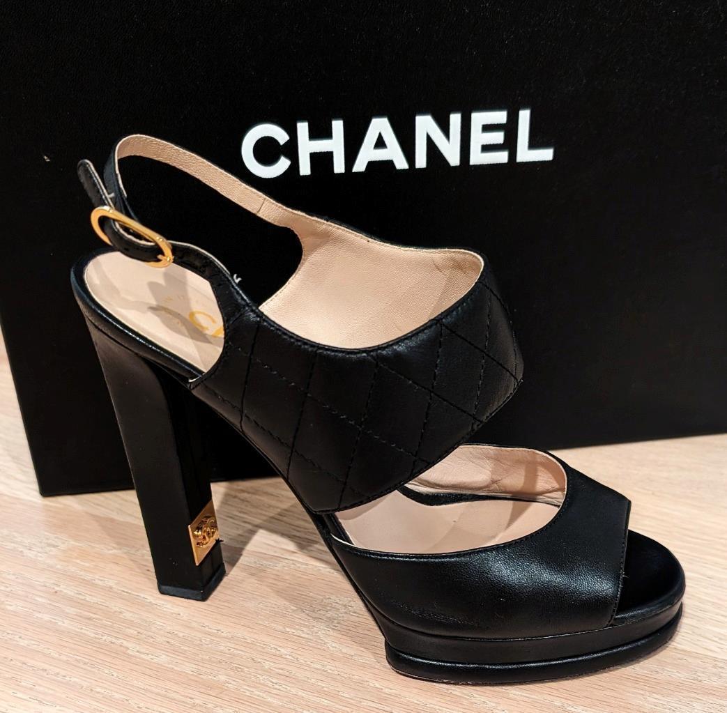 Chanel Black High Heel Platform Quilted Leather Shoes Size 9 Chanel Black High Heel Platform Quilted Leather Shoes Size 9