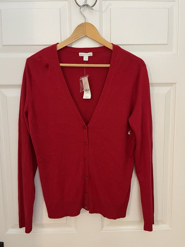 New York & Company New Red Classic Vneck Cardigan Womens L Jewel Tone