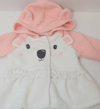 Little Lass Fleece Coat Infants 3-6 mo Polar Bear Snap Closure Hood Baby Girl