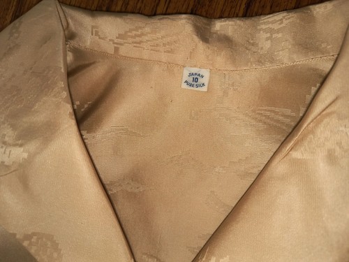 Vtg 1950s Japanese 100% Silk Pixelated Damask Floral Nude Dress, Sz XS/S - 第 10/12 張圖片