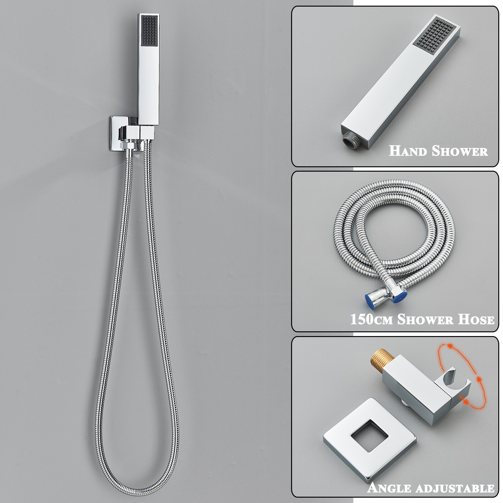 Chrome 8" LED Rain Shower Faucet Set Thermostatic Valve Massage System