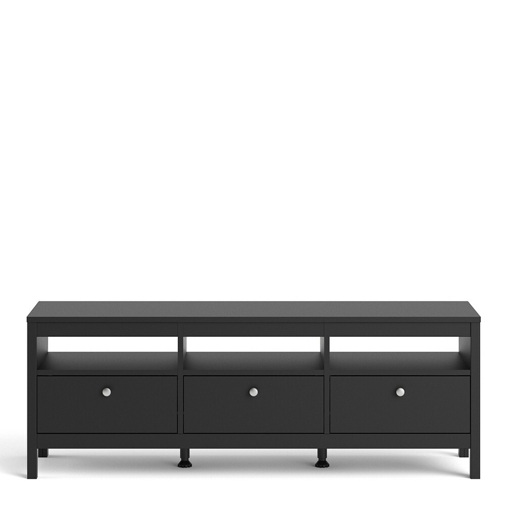 Details zu Striking Design TV-Unit 3 Drawers in Matt Black with Metal Handles W151xH54xD38 Wertvolle Aktie
