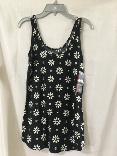 Black Floral Knit Tank Scoop Neck Super Soft Stretch NO BOUNDARIES Women Junior - Picture 3 of 3