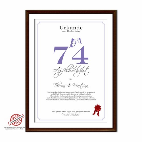 Hochzeitstag Geschenk Urkunde 1-80 Hochzeitstag Ehejubiläum wählbar - Bild 524 von 567
