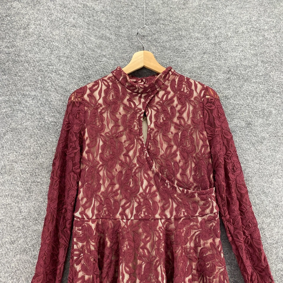 Blusa Love, Fire Mujer L Grande Roja Floral Forrada Crochet Cuello Alto Manga Larga Foto 3 de 4