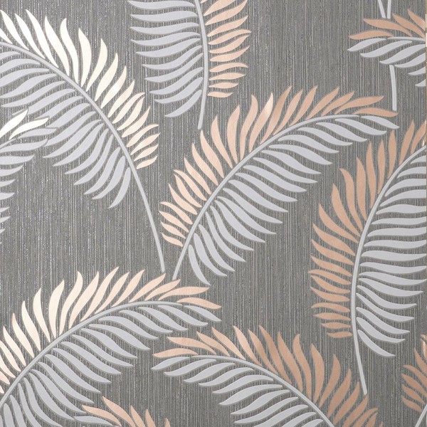 Fine Decor Cascade Farn Blatt Tapete Tropische Metallisch Grau Rotgold FD42839-image