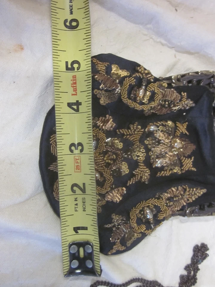 Antique 1920's Silk Beaded Copper & Black Hand Bag - Made in India - Image 3 of 4