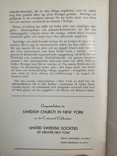 Svenska Kyrkan I New York: Jubileumsbok; SWEDISH CHURCH NEW YORK, UNITED STATES - Picture 8 of 18