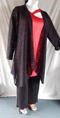 LONGJacke Wasserfall MANTEL Stretch Spitze*schwarz*Lagenlook*MAGNA*Gr.44 bis 58