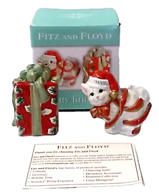Fitz and Floyd Kitty Kringles Ceramic Christmas Salt & Pepper Shakers 2005 New