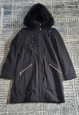 Ivanka Trump Women's Winter Coat Quilted Full Zip Sz M Black Zippers Toggle