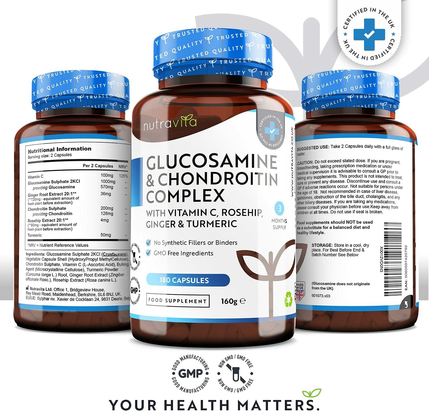 Glucosamine Chondroitin + Vitamin C Turmeric Ginger Rosehip Immune