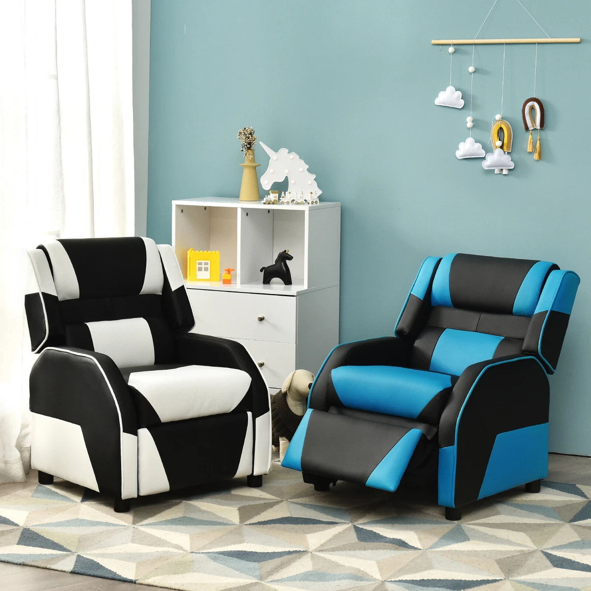 Giantex Kids Youth Gaming Sofa Recliner w Headrest Footrest PU