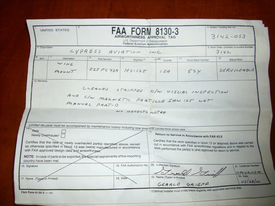 Hawker 987 Wing Mount British Aerospace HS-125 Aircraft S25FC93A with FAA 8130 - Image 3 of 3