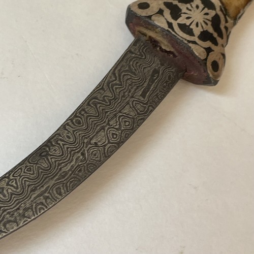 Indian oriental bone dagger with damascus blade and silver koftgari - Picture 2 of 13