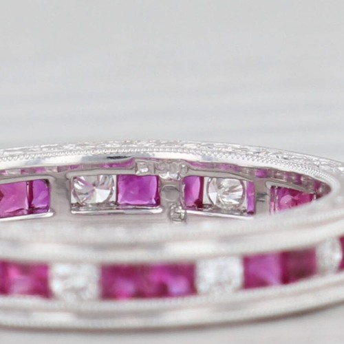 New 1.89ctw Ruby Diamond Eternity Ring Platinum Wedding Band Stackable Size 6.5 - Picture 6 of 10