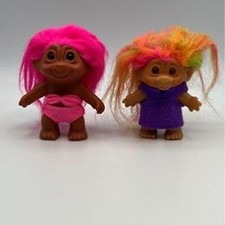 Troll Lucky Pink Bright Swimsuit and Purple Felt Shirt with Rainbow Hair 1970 s