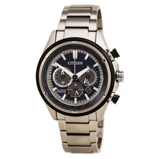 citizen men's blue dial black ip chronograph bracelet watch