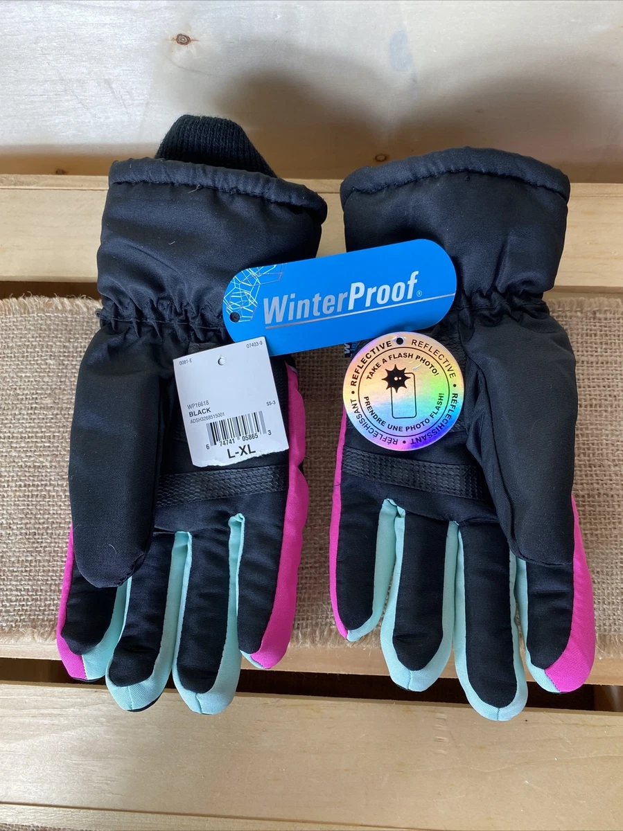 NWT WinterProof Blue Pink Black Ski Snow Gloves Big Girls Sz 12 16