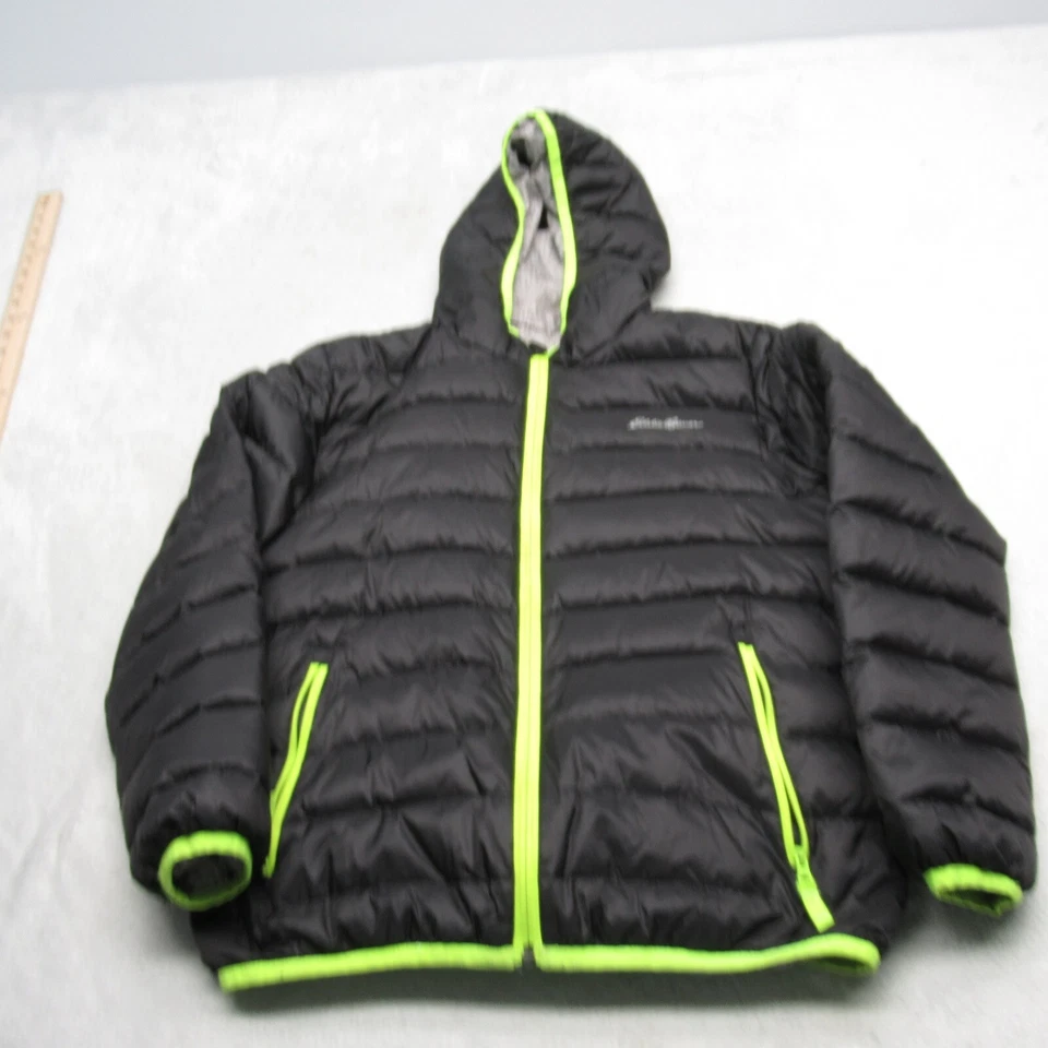 Eddie Bauer Down Jacket Youth Medium Hooded Black Gray Hooded Reversible Puffer - Image 2 of 4