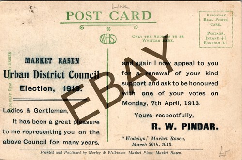 MARKET RASEN LINCOLNSHIRE DE ASTON GRAMMAR SCHOOL 1913 REAL PHOTO VTG POSTCARD - Picture 2 of 2