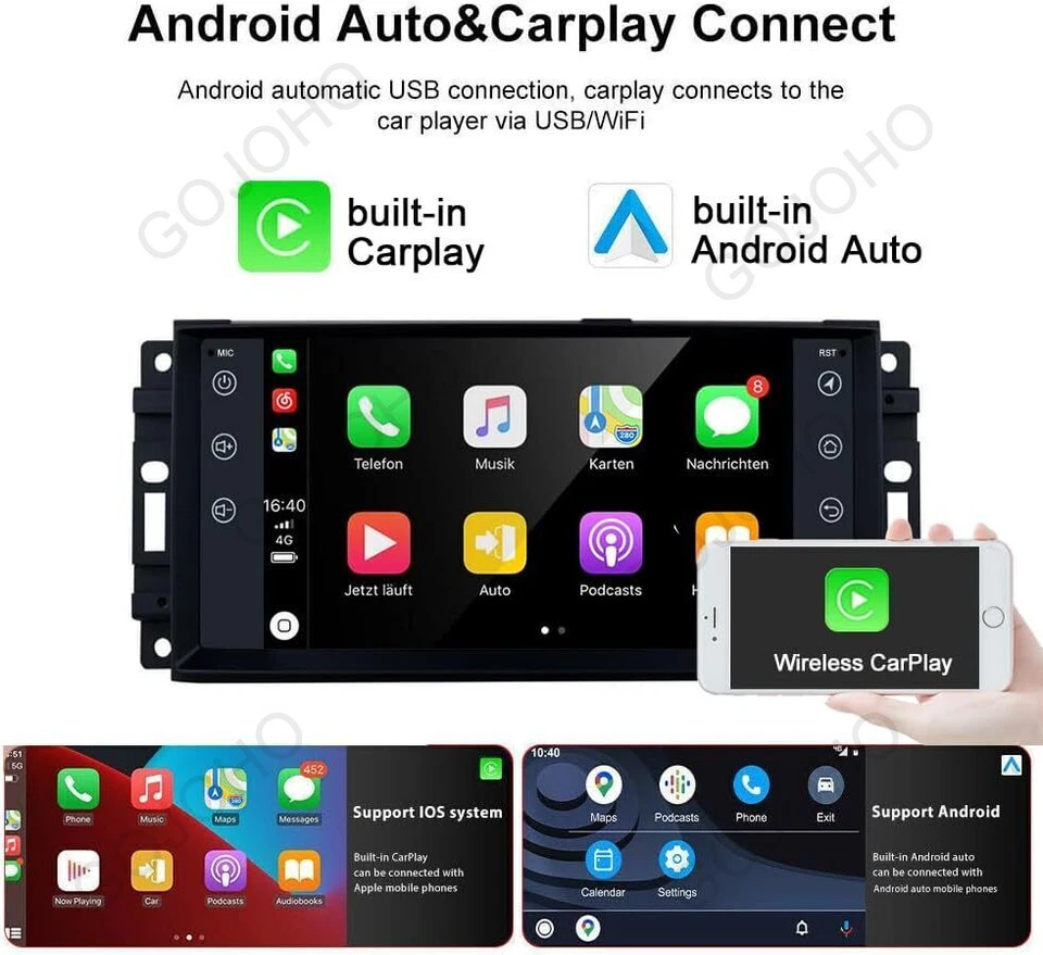 Car Stereo Navigation Radio Head unit for Jeep Dodge RAM Chrysler Carplay Auto - Image 3 of 4