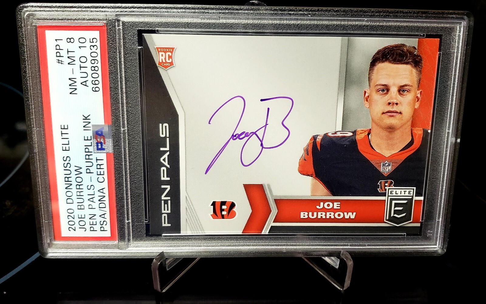 Joe Burrow Panini Donruss Elite Pen Pals #PP1 Purple Ink