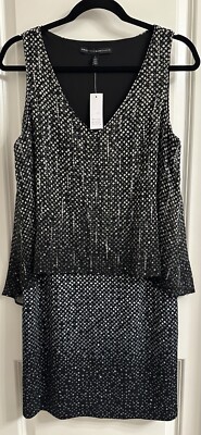 White House Black Market V Neck Chiffon Sheath Dress Size Small Color Black