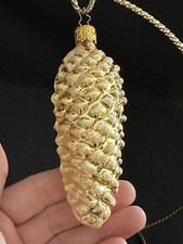 VINTAGE GOLD GLITTER PINECONE 4-1/2  GLASS CHRISTMAS ORNAMENT MADE IN GERMANY