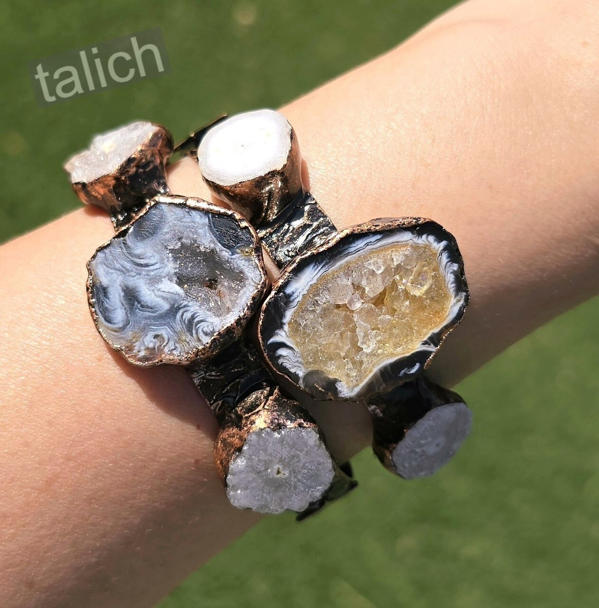 Lot of 2! Druzy Agate Station Antique Bronze Cuff Bracelets Unique