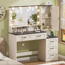 LED Makeup Vanity Desk with Mirror and 10 LED Lights, 45.3" Large Farmhouse Vani