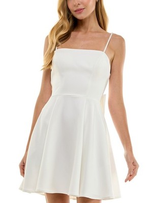 City Studios Women's Dress Embellished Strap Bow-Back White, S