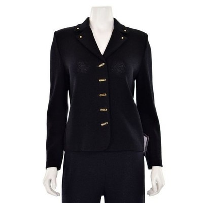 St. John Collection Black Santana Knit Gold Button Blazer Jacket Size 8