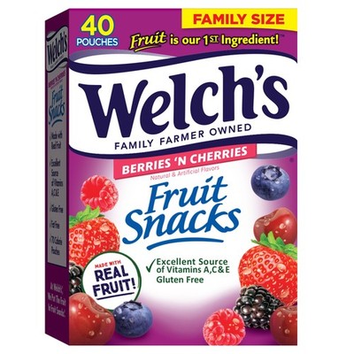 Welch's Fruit Snacks Berries 'N Cherries Individual Single Serve Bags 0.8 oz ...