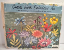 Vintage Elsa Williams Needlepoint & Embroidery Kit Flower Bouquet 13 Mesh OPEN