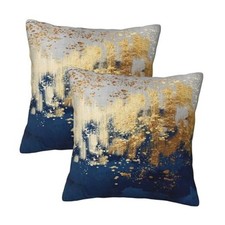 Navy Blue and Gold Pillow Covers 18 x 18 18" x 18" Pack of 2 Gold Blue White