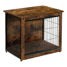 Dog Crate Furniture with Cushion, Wooden Kennel Table with Double Doors, Indo...