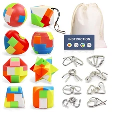 16 Pack Brain Teaser Puzzles for Kids and Adults, 3D Metal IQ Toys, Mind Games