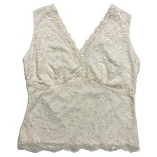 VTG Lace 90s Babydoll Tank Top Cami Cream L Large Petite Coquette Romantic Fairy