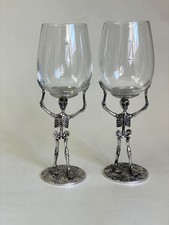 Nwt Pottery Barn Skeleton Stem Wine Glass Set Of 2 Halloween Gothic