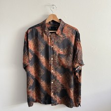 All Saints Zippo SS Shirt Mens XXL 2XL Black Orange Floral Viscose Relaxed