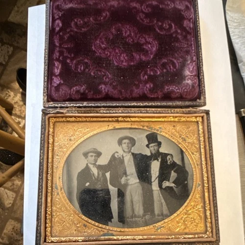 Ambrotype Photograph of Three Men in Union Case, 4x5 in, 1850-1899