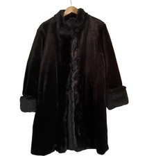 Dennis Basso Faux Fur Coat Reversible Women's M Black Midi Winter Preloved