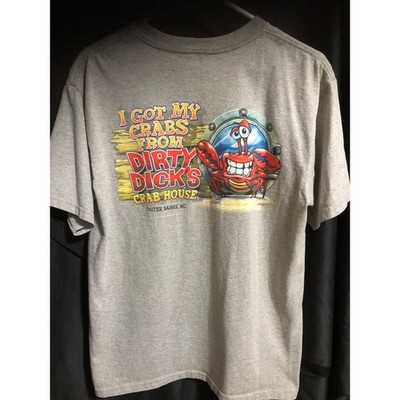 Dirty Dicks Crab House Outer Banks NC Gray Graphic T-Shirt Mens Medium Anvil