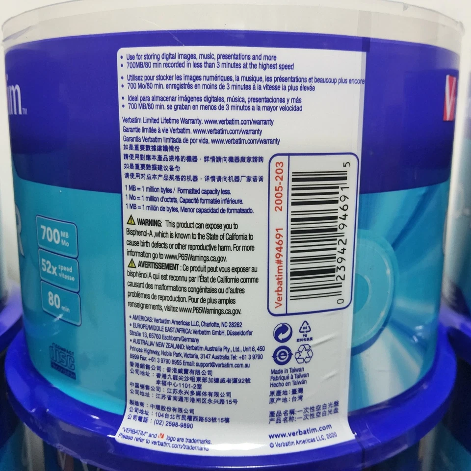 Set of 8 verbatim cD-R discs 700MB/80min 52x spindle silver 50/Pack 94691 office - Image 3 of 4