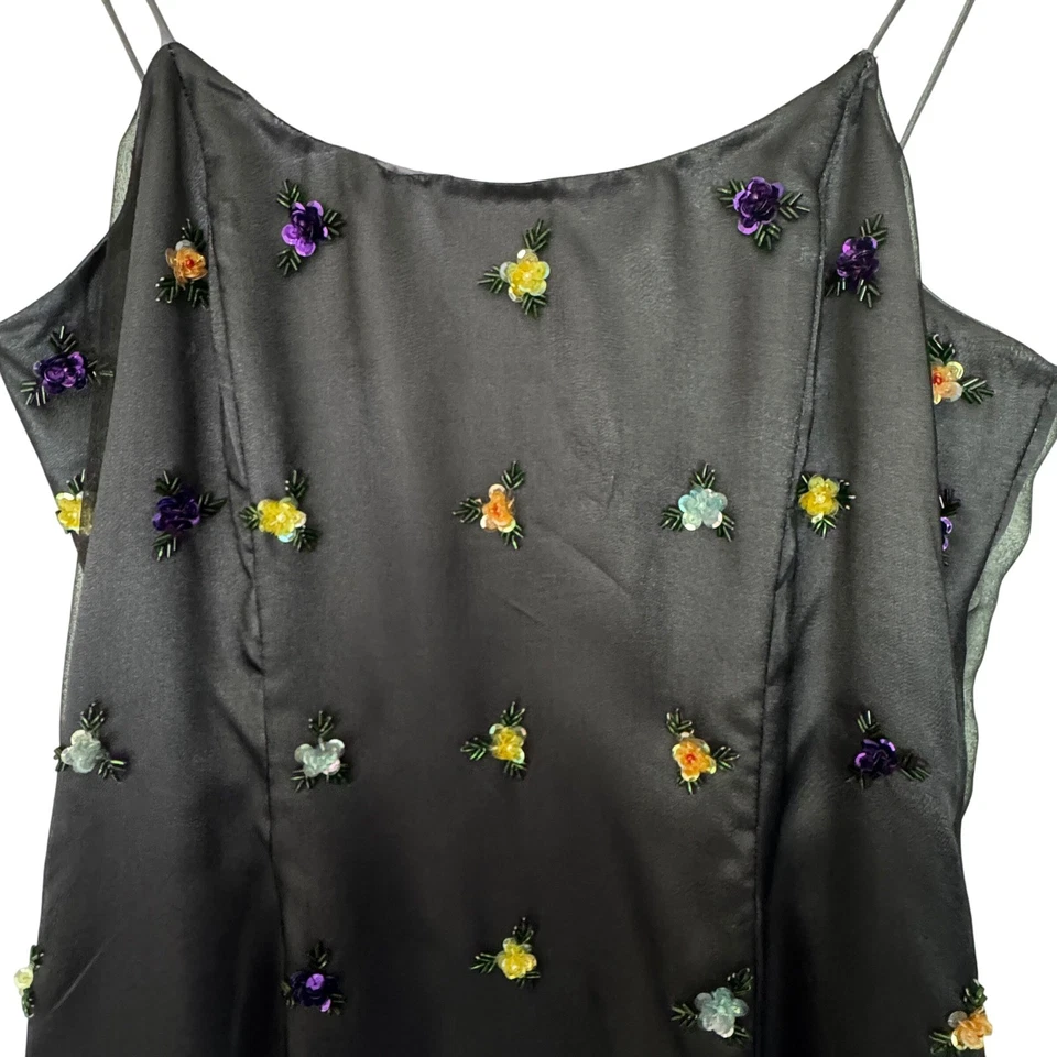 Womens Vtg Papell Boutique Evening Gray Beaded Floral Slip Maxi Gown Dress 6 90s - Image 3 of 4