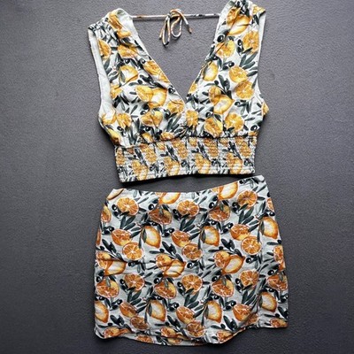Abercrombie & Fitch Women Two Piece Set Linen Lemon Print Medium Summer Vacation