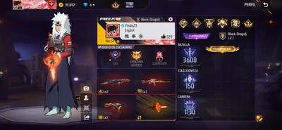 Free Fire Account with many Outfit Emote Weapons