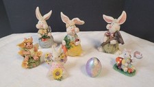 Bunny Gardens Collection Easter Bunny Garden Figurine Decoration  7 Lot Set